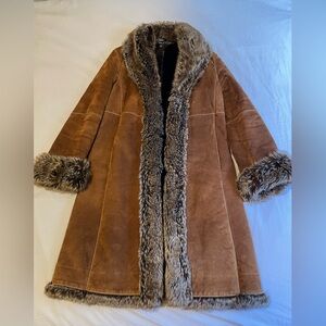 Wilsons Leather Tan Coat with Faux Fur Accents